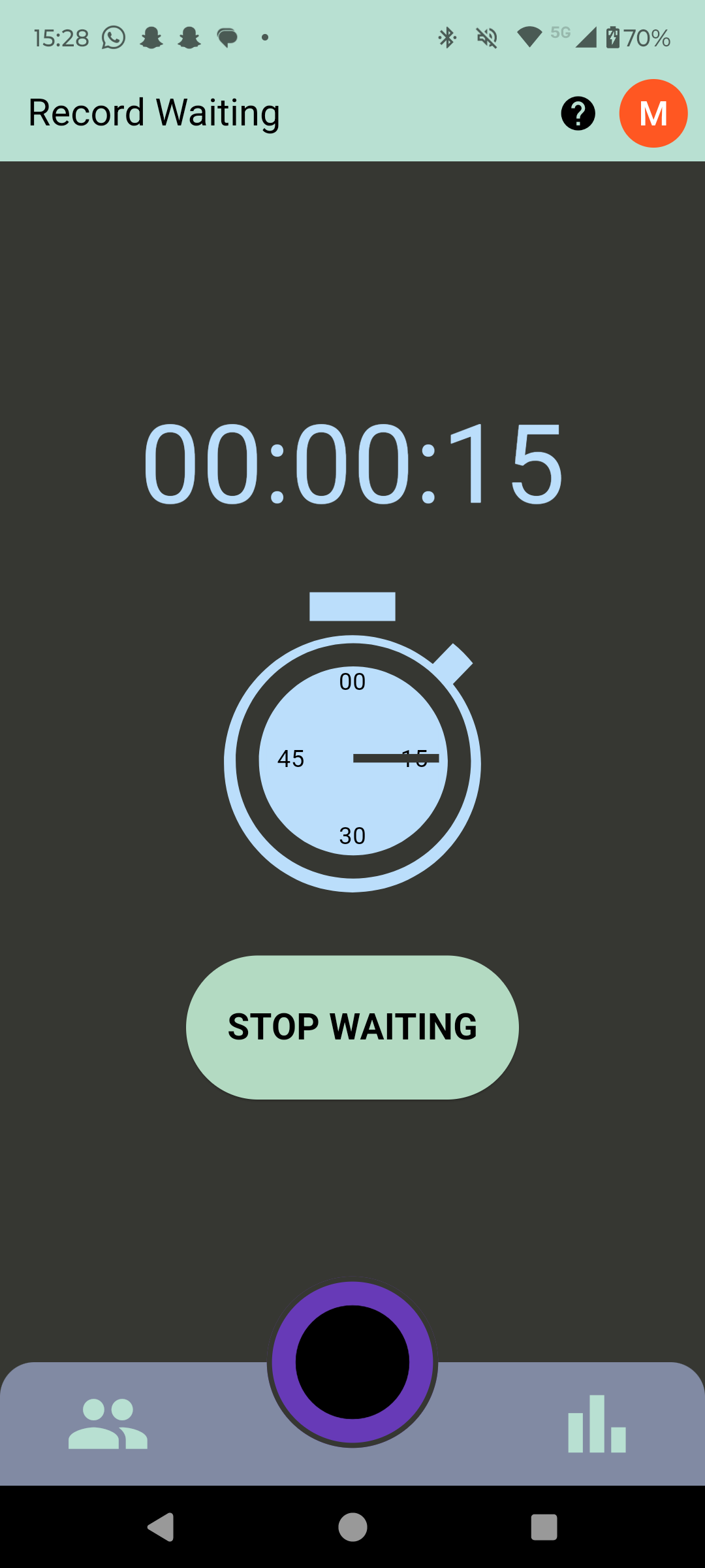 The Waiting App Home screen