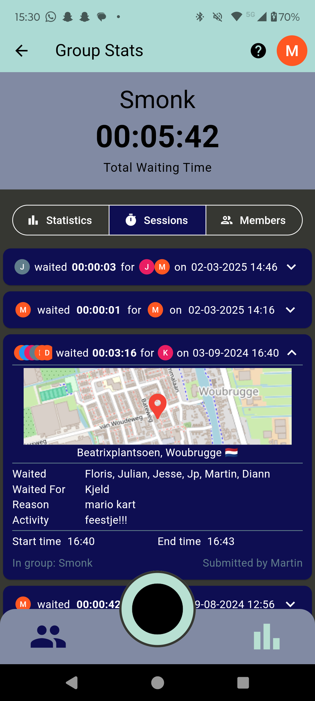 The Waiting App Session List